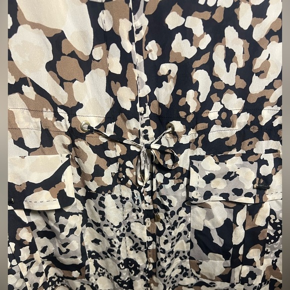 Les Copains Animal Print Drawstring Cargo Pocket Silk Button Down Shirt Dress - Picture 4 of 11